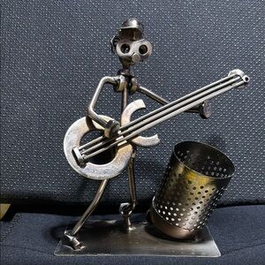 Metal Musician Sculpture with Pen Holder